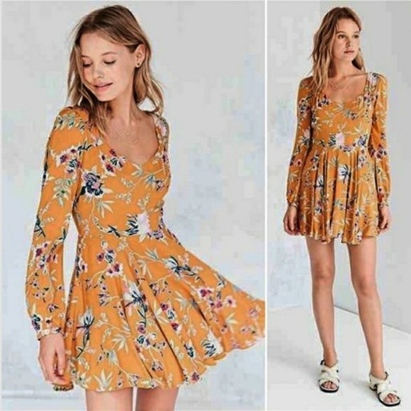 Urban Outfitters Yellow Floral Long Sleeve Dress - Picture 3 of 12